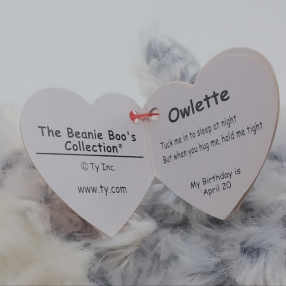 Ty Beanie Baby Boo's Owlette Plush Owl - White and Black with Gold Accents - Picture 5 of 6